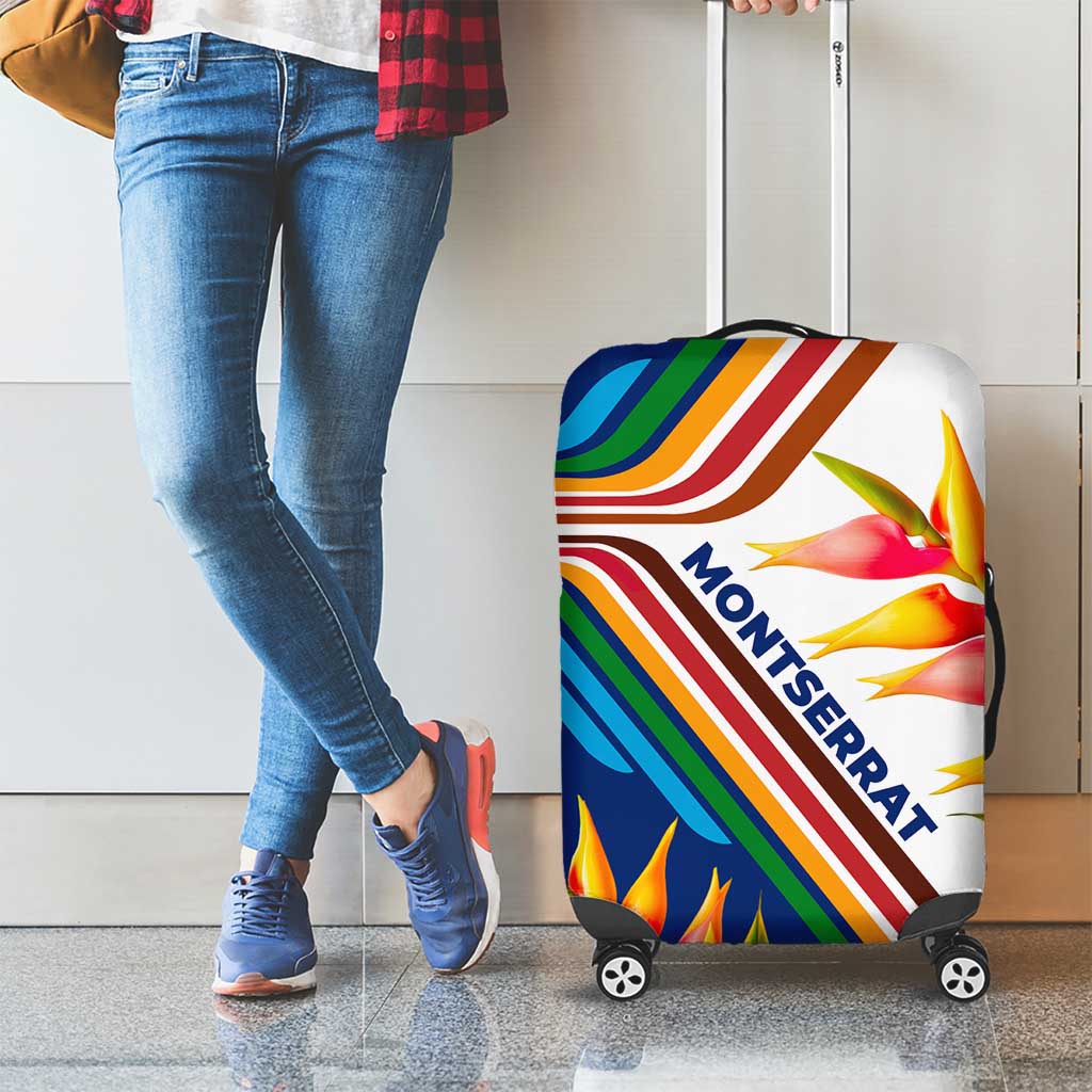 Montserrat Luggage Cover with Heliconia Flower Illustration Colorful Retro Stripe Design - Wonder Print Shop
