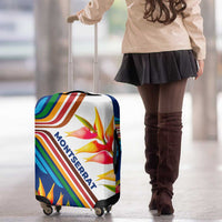 Montserrat Luggage Cover with Heliconia Flower Illustration Colorful Retro Stripe Design - Wonder Print Shop