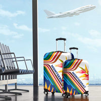 Montserrat Luggage Cover with Heliconia Flower Illustration Colorful Retro Stripe Design - Wonder Print Shop