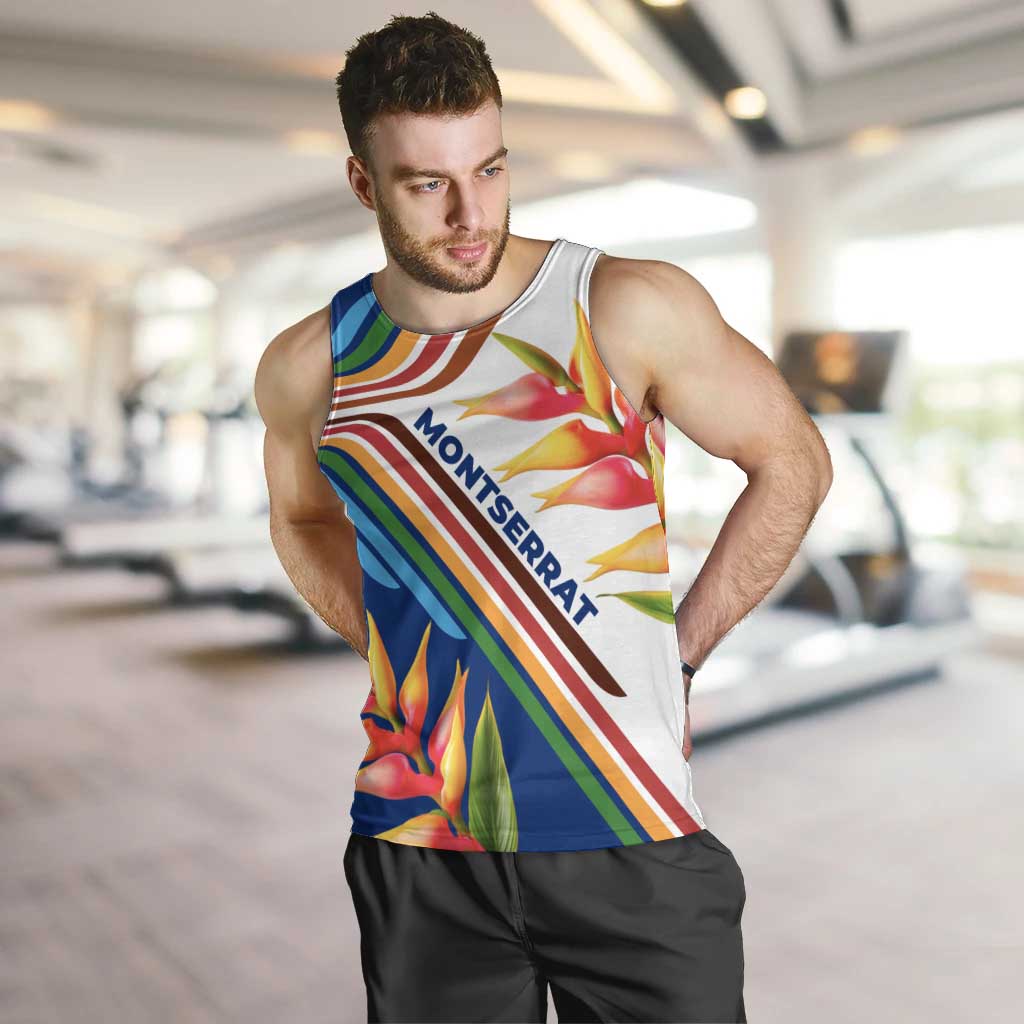 Montserrat Men Tank Top with Heliconia Flower Illustration Colorful Retro Stripe Design - Wonder Print Shop