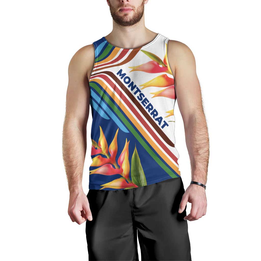 Montserrat Men Tank Top with Heliconia Flower Illustration Colorful Retro Stripe Design - Wonder Print Shop