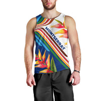Montserrat Men Tank Top with Heliconia Flower Illustration Colorful Retro Stripe Design - Wonder Print Shop