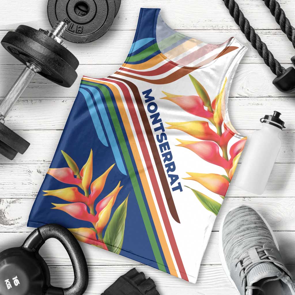 Montserrat Men Tank Top with Heliconia Flower Illustration Colorful Retro Stripe Design - Wonder Print Shop