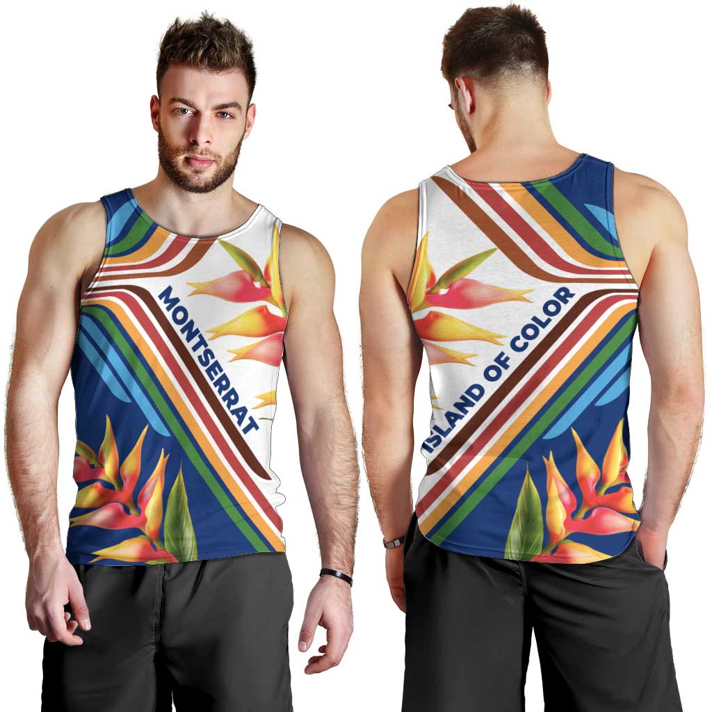 Montserrat Men Tank Top with Heliconia Flower Illustration Colorful Retro Stripe Design - Wonder Print Shop