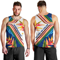 Montserrat Men Tank Top with Heliconia Flower Illustration Colorful Retro Stripe Design - Wonder Print Shop