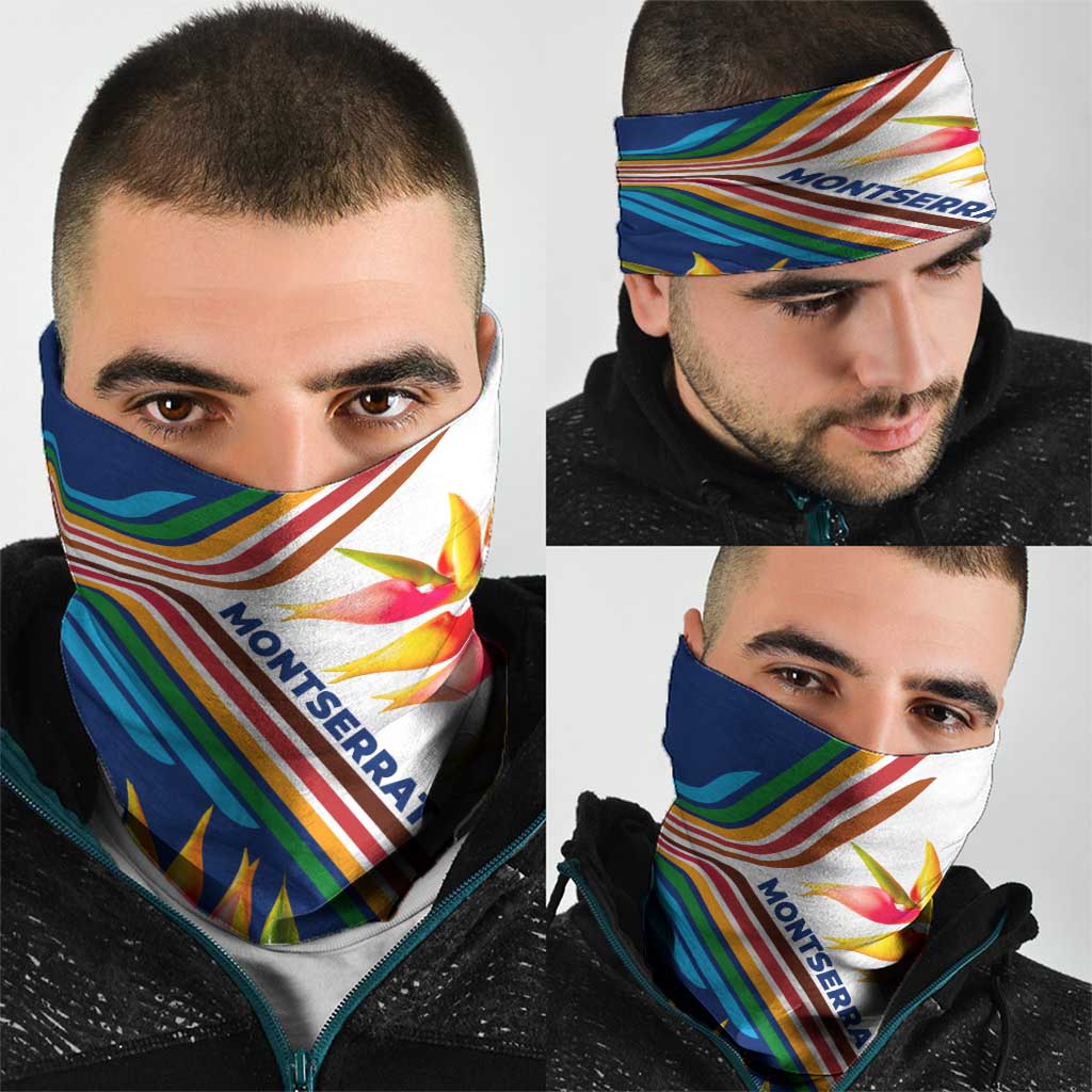 Montserrat Neck Gaiter with Heliconia Flower Illustration Colorful Retro Stripe Design TS04