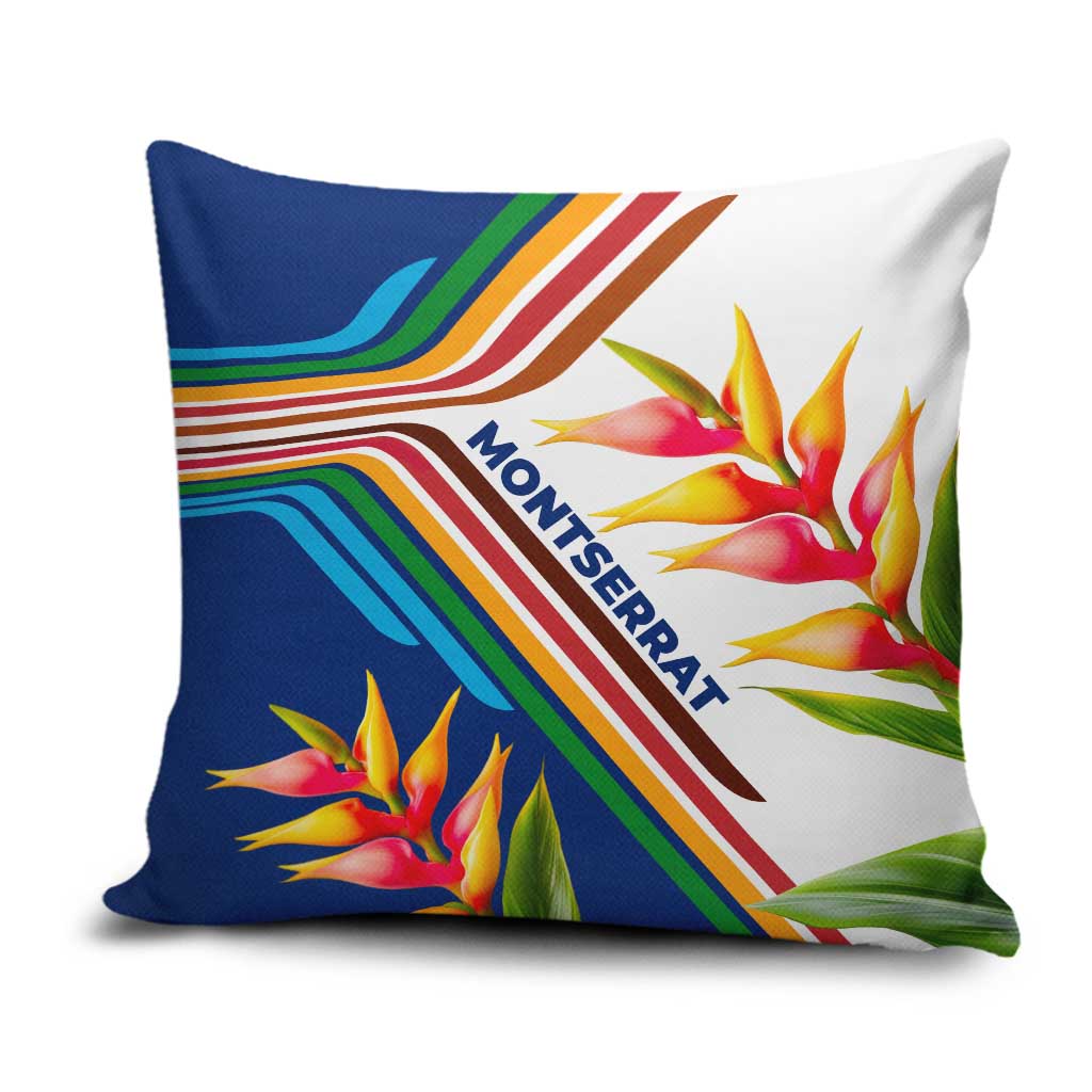 Montserrat Pillow Cover with Heliconia Flower Illustration Colorful Retro Stripe Design - Wonder Print Shop