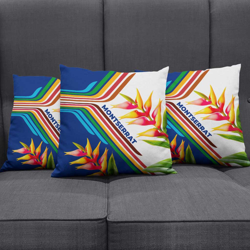 Montserrat Pillow Cover with Heliconia Flower Illustration Colorful Retro Stripe Design - Wonder Print Shop