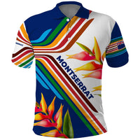 Montserrat Polo Shirt with Heliconia Flower Illustration Colorful Retro Stripe Design - Wonder Print Shop