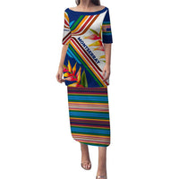 Montserrat Puletasi with Heliconia Flower Illustration Colorful Retro Stripe Design - Wonder Print Shop