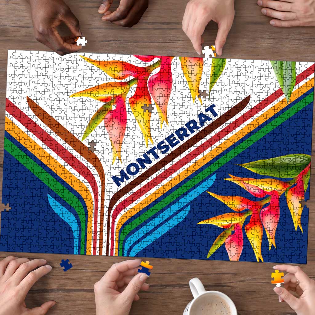 Montserrat Puzzle with Heliconia Flower Illustration Colorful Retro Stripe Design - Wonder Print Shop