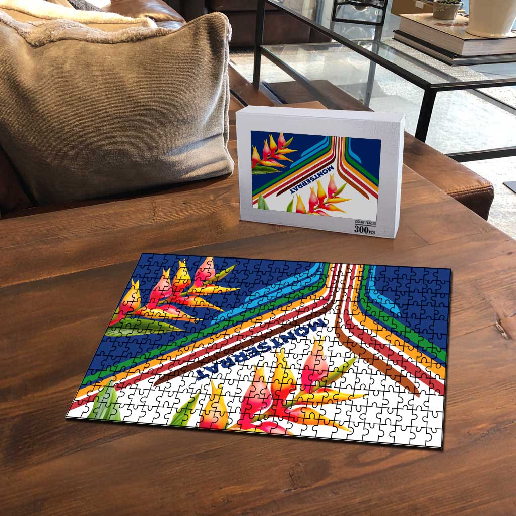 Montserrat Puzzle with Heliconia Flower Illustration Colorful Retro Stripe Design - Wonder Print Shop
