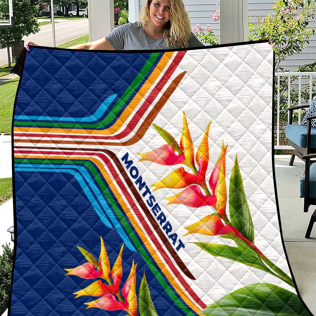 Montserrat Quilt with Heliconia Flower Illustration Colorful Retro Stripe Design - Wonder Print Shop