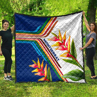 Montserrat Quilt with Heliconia Flower Illustration Colorful Retro Stripe Design - Wonder Print Shop