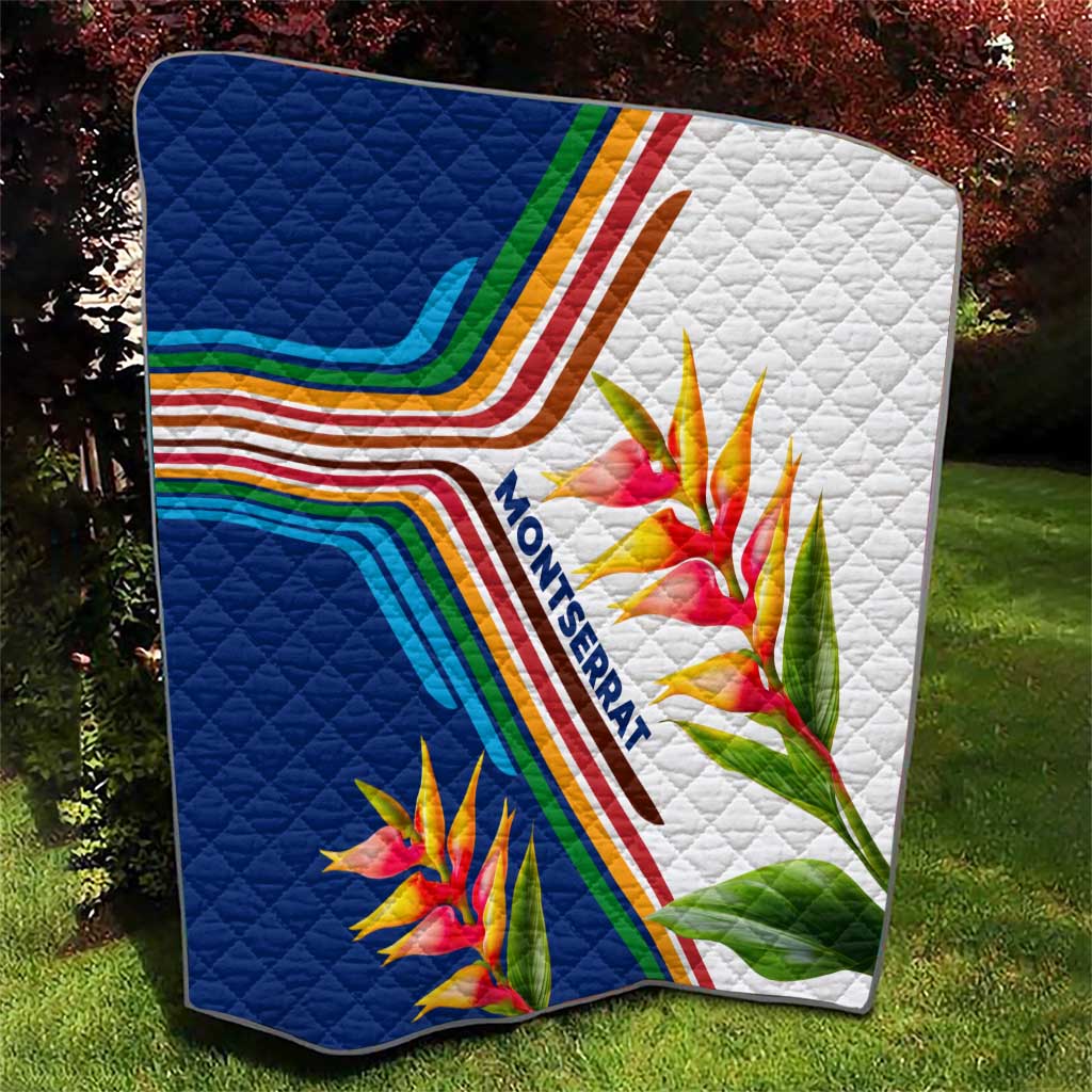 Montserrat Quilt with Heliconia Flower Illustration Colorful Retro Stripe Design - Wonder Print Shop
