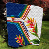 Montserrat Quilt with Heliconia Flower Illustration Colorful Retro Stripe Design - Wonder Print Shop