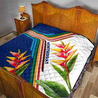 Montserrat Quilt with Heliconia Flower Illustration Colorful Retro Stripe Design - Wonder Print Shop