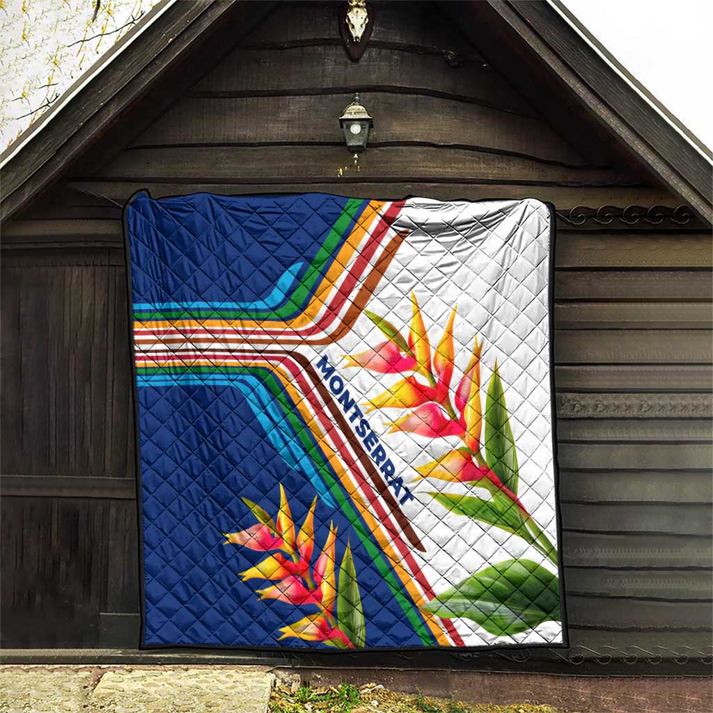 Montserrat Quilt with Heliconia Flower Illustration Colorful Retro Stripe Design - Wonder Print Shop