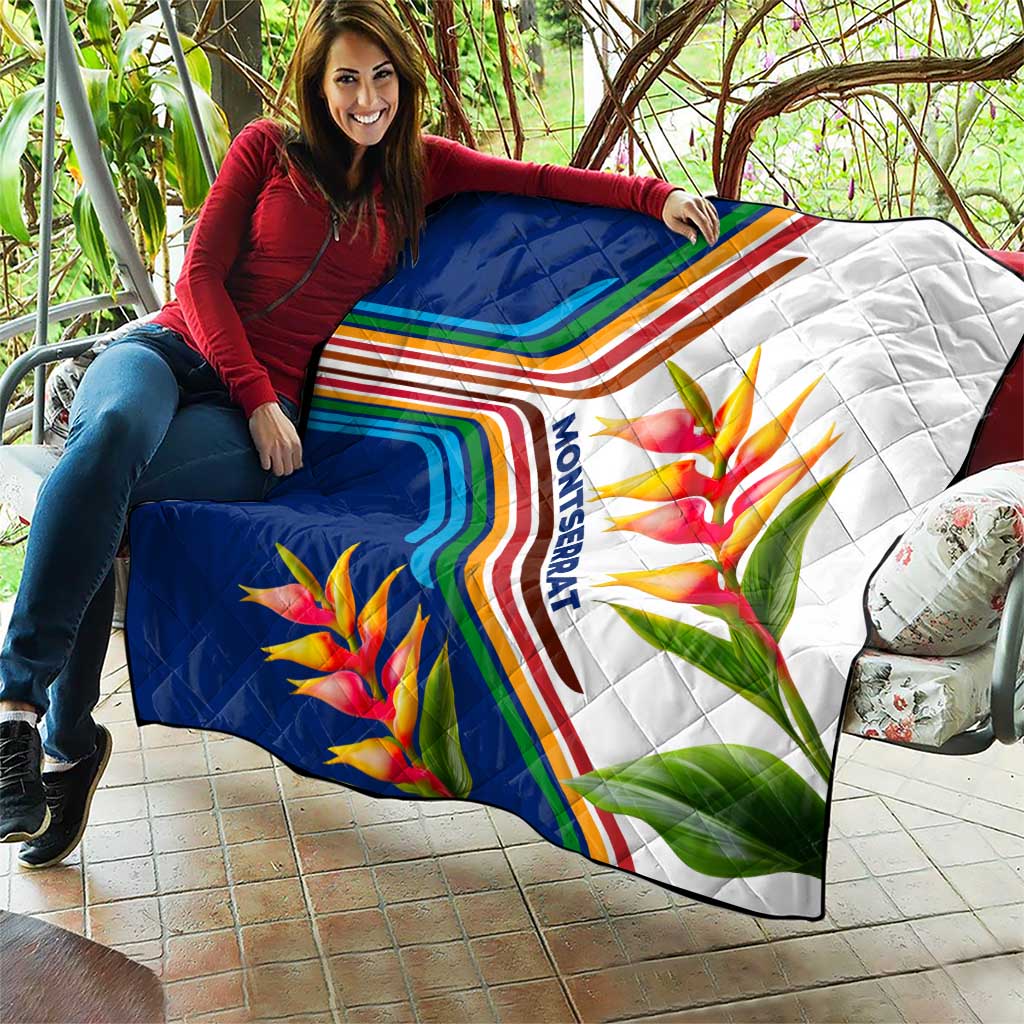 Montserrat Quilt with Heliconia Flower Illustration Colorful Retro Stripe Design - Wonder Print Shop