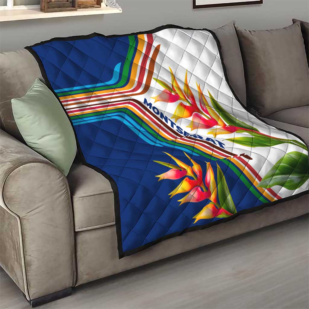 Montserrat Quilt with Heliconia Flower Illustration Colorful Retro Stripe Design - Wonder Print Shop