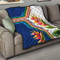 Montserrat Quilt with Heliconia Flower Illustration Colorful Retro Stripe Design - Wonder Print Shop
