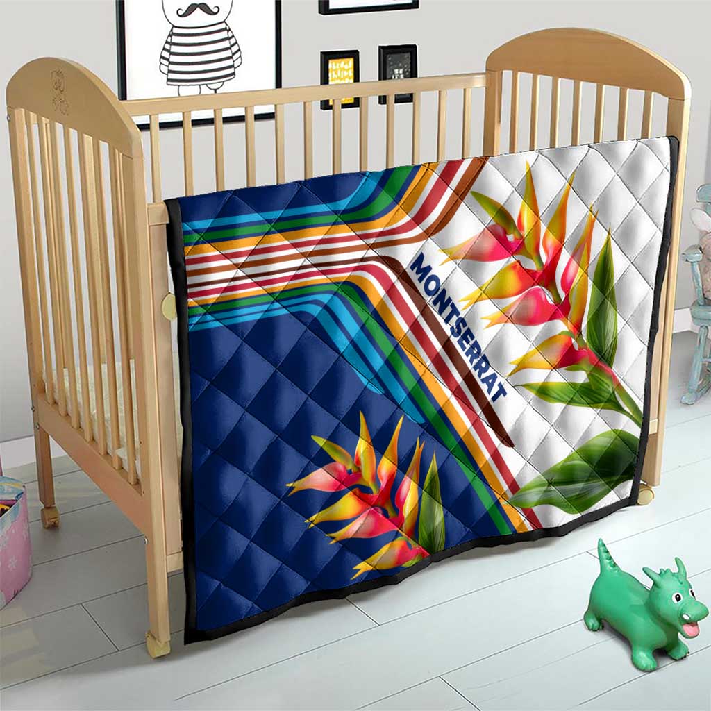 Montserrat Quilt with Heliconia Flower Illustration Colorful Retro Stripe Design - Wonder Print Shop