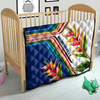 Montserrat Quilt with Heliconia Flower Illustration Colorful Retro Stripe Design - Wonder Print Shop
