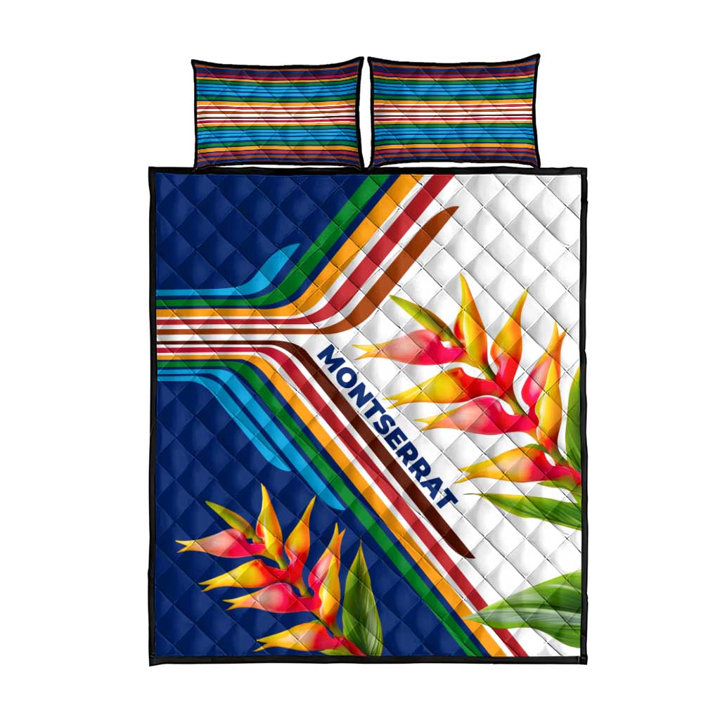 Montserrat Quilt Bed Set with Heliconia Flower Illustration Colorful Retro Stripe Design - Wonder Print Shop