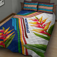 Montserrat Quilt Bed Set with Heliconia Flower Illustration Colorful Retro Stripe Design - Wonder Print Shop