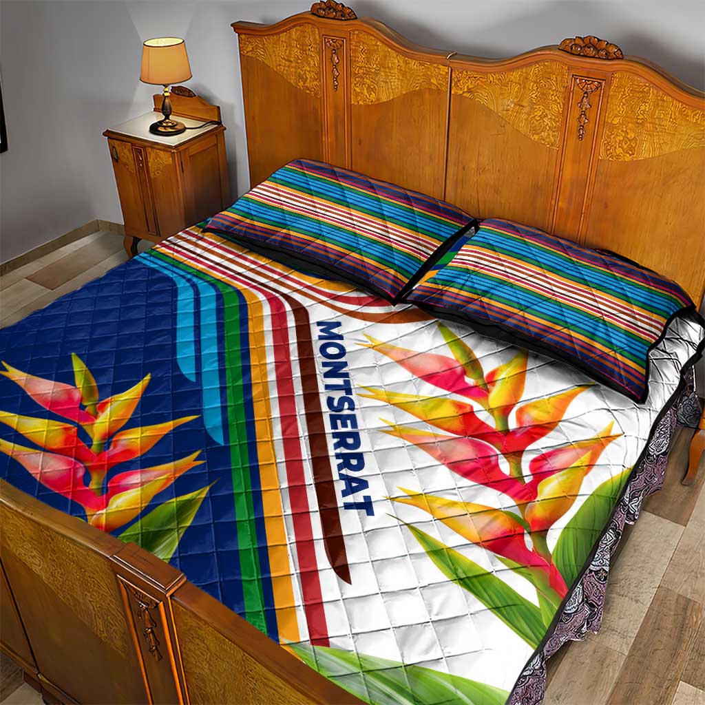 Montserrat Quilt Bed Set with Heliconia Flower Illustration Colorful Retro Stripe Design - Wonder Print Shop