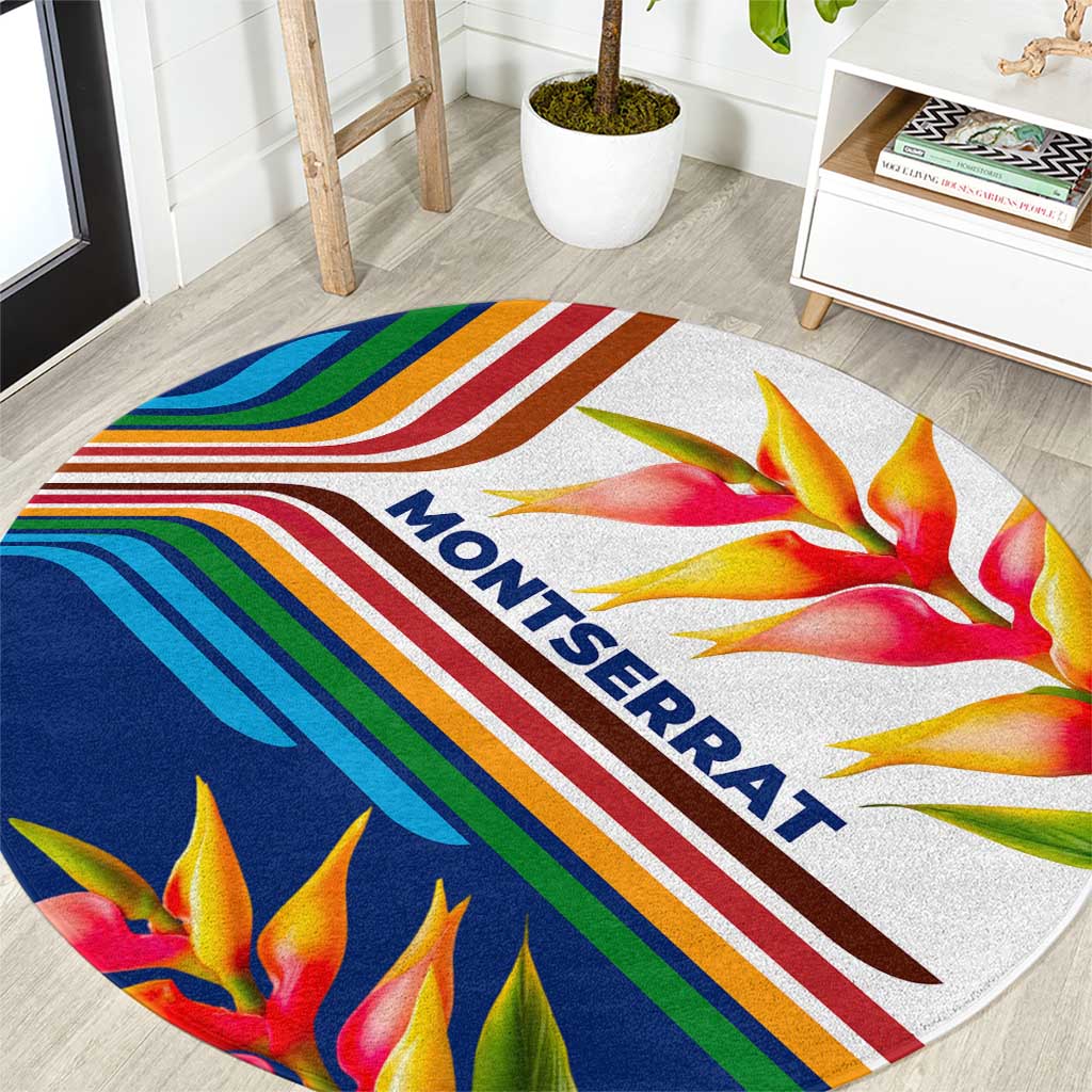 Montserrat Round Carpet with Heliconia Flower Illustration Colorful Retro Stripe Design - Wonder Print Shop