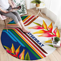 Montserrat Round Carpet with Heliconia Flower Illustration Colorful Retro Stripe Design - Wonder Print Shop