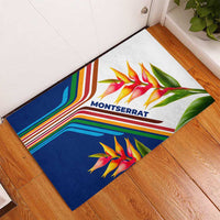 Montserrat Rubber Doormat with Heliconia Flower Illustration Colorful Retro Stripe Design - Wonder Print Shop