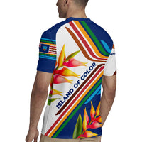 Montserrat Rugby Jersey with Heliconia Flower Illustration Colorful Retro Stripe Design - Wonder Print Shop