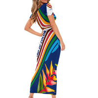 Montserrat Short Sleeve Bodycon Dress with Heliconia Flower Illustration Colorful Retro Stripe Design - Wonder Print Shop