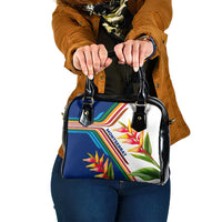 Montserrat Shoulder Handbag with Heliconia Flower Illustration Colorful Retro Stripe Design - Wonder Print Shop