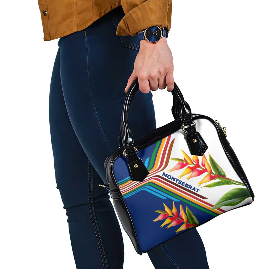 Montserrat Shoulder Handbag with Heliconia Flower Illustration Colorful Retro Stripe Design - Wonder Print Shop