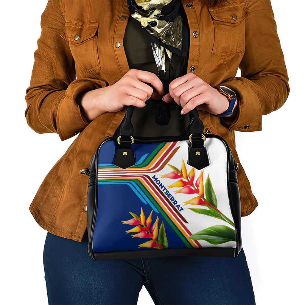 Montserrat Shoulder Handbag with Heliconia Flower Illustration Colorful Retro Stripe Design - Wonder Print Shop
