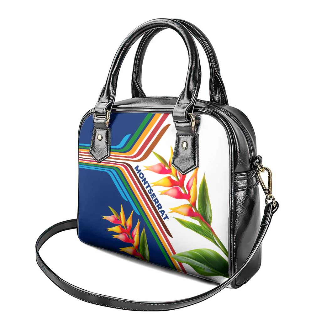 Montserrat Shoulder Handbag with Heliconia Flower Illustration Colorful Retro Stripe Design - Wonder Print Shop