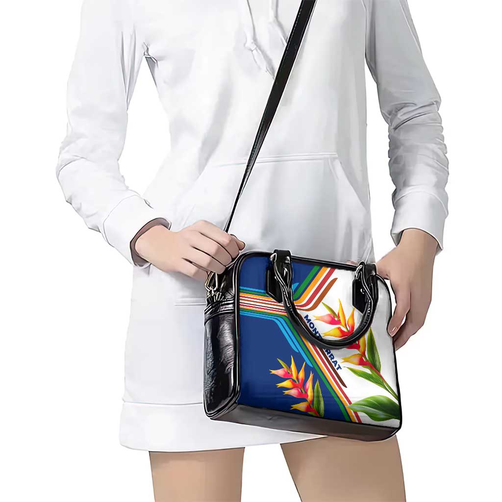 Montserrat Shoulder Handbag with Heliconia Flower Illustration Colorful Retro Stripe Design - Wonder Print Shop