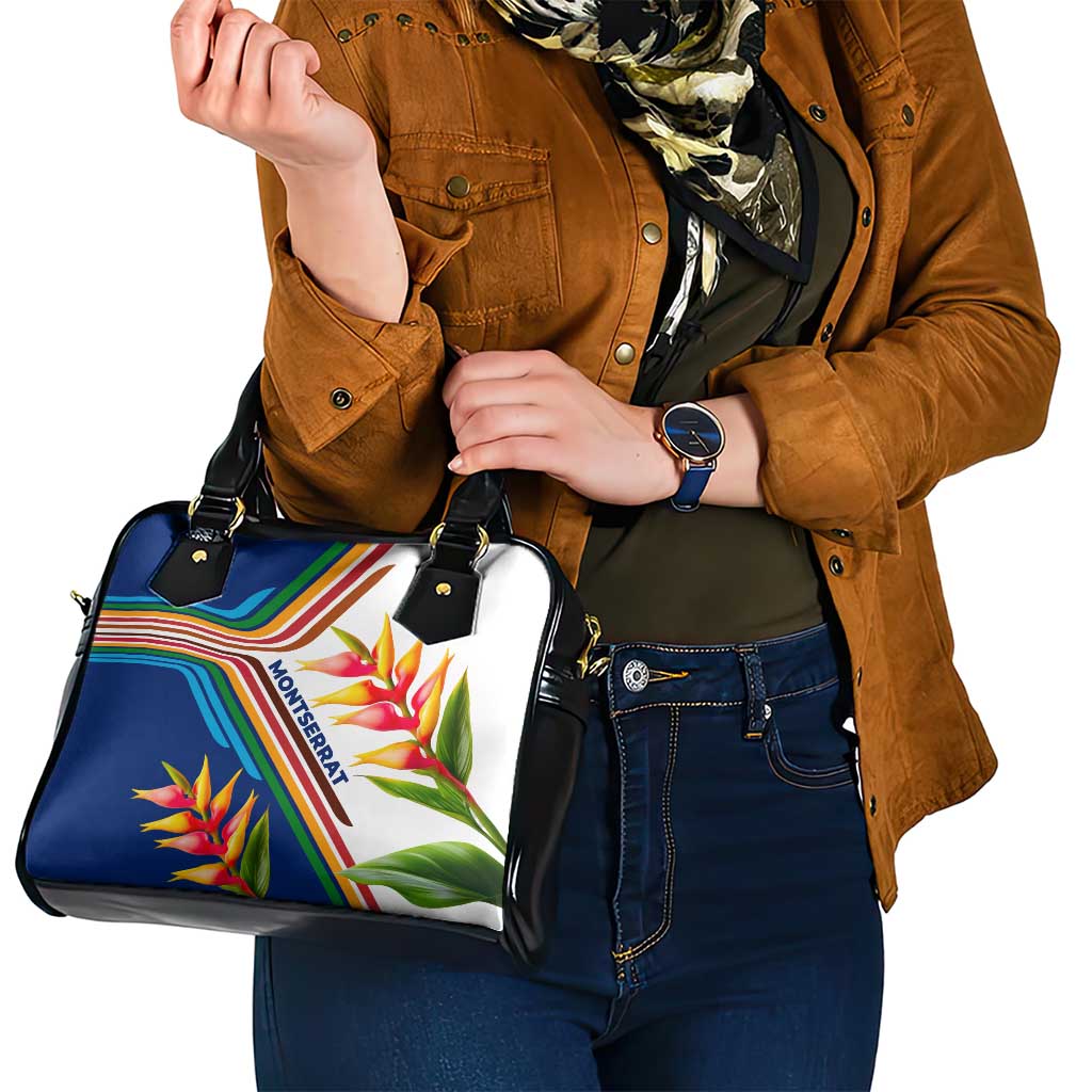 Montserrat Shoulder Handbag with Heliconia Flower Illustration Colorful Retro Stripe Design - Wonder Print Shop