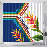 Montserrat Shower Curtain with Heliconia Flower Illustration Colorful Retro Stripe Design - Wonder Print Shop