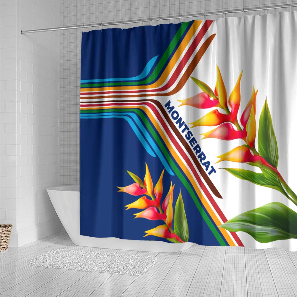 Montserrat Shower Curtain with Heliconia Flower Illustration Colorful Retro Stripe Design - Wonder Print Shop