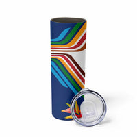 Montserrat Skinny Tumbler with Heliconia Flower Illustration Colorful Retro Stripe Design - Wonder Print Shop