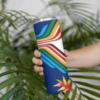 Montserrat Skinny Tumbler with Heliconia Flower Illustration Colorful Retro Stripe Design - Wonder Print Shop