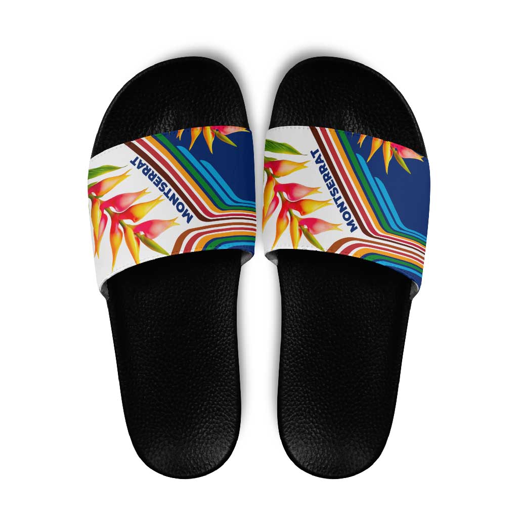 Montserrat Slide Sandals with Heliconia Flower Illustration Colorful Retro Stripe Design - Wonder Print Shop