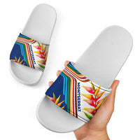 Montserrat Slide Sandals with Heliconia Flower Illustration Colorful Retro Stripe Design - Wonder Print Shop
