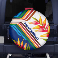 Montserrat Spare Tire Cover with Heliconia Flower Illustration Colorful Retro Stripe Design - Wonder Print Shop