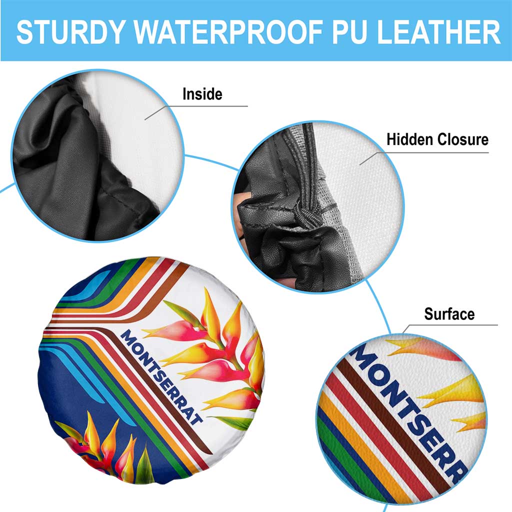 Montserrat Spare Tire Cover with Heliconia Flower Illustration Colorful Retro Stripe Design - Wonder Print Shop