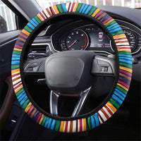 Montserrat Steering Wheel Cover with Heliconia Flower Illustration Colorful Retro Stripe Design - Wonder Print Shop